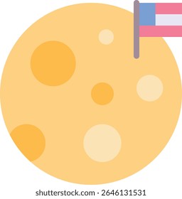 Moon With American Flag, Fourth Of July Icon, Vector Style Flat Icon. 