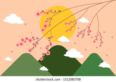 The moon among the cherry blossoms