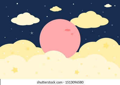The moon among the stars and clouds