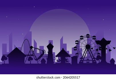 Moon Amusement Park Fun Fair Carnival Flat Vector Illustration