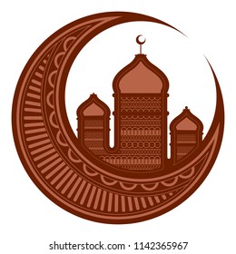 Moon with arabic temples. Ramadan Kareem