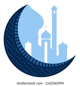 Moon with arabic temples. Ramadan Kareem