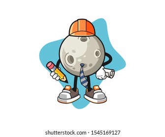 Moon architect cartoon. Mascot Character vector.
