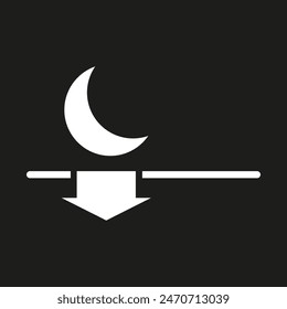 Moon and arrow. Night navigation. Black background. Vector icon.