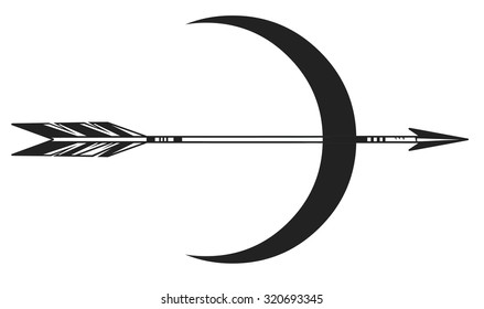 Moon and arrow on white background. Vector illustration