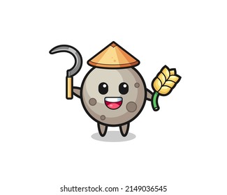 moon Asian farmer holding paddy , cute design