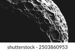 Moon or asteroid in stippling style with many impact craters. Rocky satellite covered by lunar craters. Retro styled dotwork. Pointillism. Noisy grainy shading using dots. Vector illustration