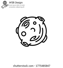 Moon astronomical body icon thin line, linear, outline vector. Moon astronomical body simple sign, logo