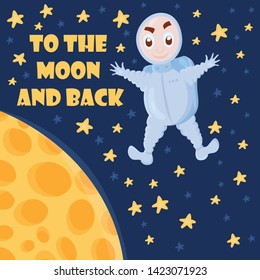 To the moon and back flat vector postcard template