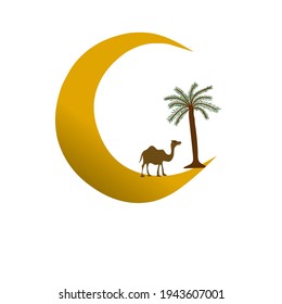 fondo lunar, animal de camello, palmera de dátiles