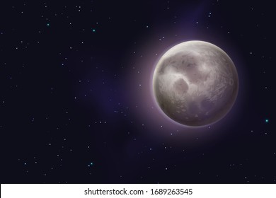 Moon background. Realistic night starry sky with waxing moon, new phases full lunar cycle astrology. Cosmic galaxy astronomy vector illustration