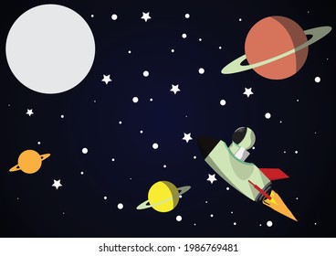 to the moon background with space and rocket and astronaut