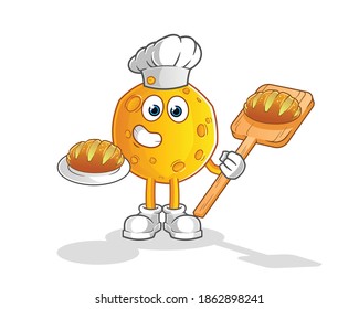 moon baker with bread cartoon. cartoon mascot vector