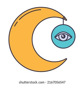 luna y pelota con ojo sobre blanco