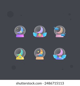 Moon Ball Glossy Golden Frame Set Sky Game Icon Badge Set Sub Bit Badges Streamer Graphics Games Wings Emblem Twitch Game Icon Badge  Isolated Vector Design