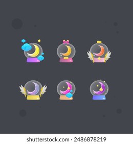 Moon Ball Glossy Set Blue Red Orange Golden Game Icon Badge Sub Bit Badges Streamer Graphics Games Wings Emblem Twitch Game Icon Badge Isolated Vector Design