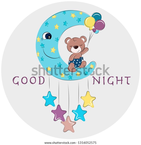 Moon Balloon Cute Love Teddy Bear The Arts Stock Image