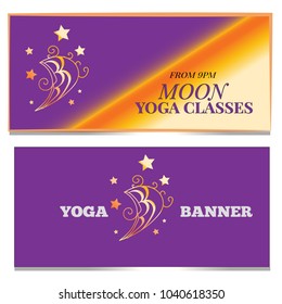 Moon banner set. Yoga classes concept print, vector