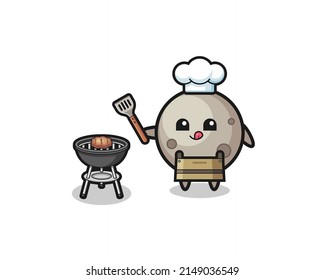 moon barbeque chef with a grill , cute design