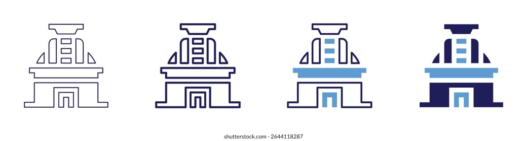 Ícone de base da Lua em 4 estilos diferentes. Linha Fina, Linha, Linha Negrito, Duotônico. Estilo duotônico. Traçado editável.