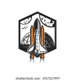 Moon, Moon Base, Rocket, Space Logo Concept Symbol Design