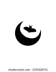 Moon with Bat icon illustration vector isolated on white background 