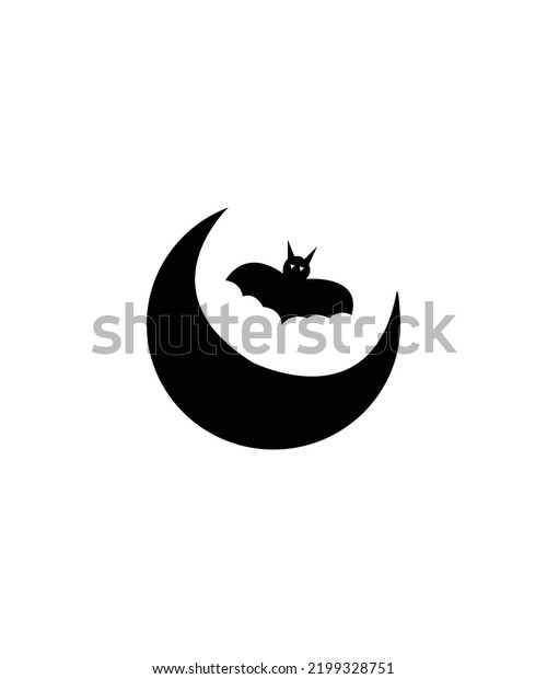 Moon with Bat icon illustration vector isolated on white\
background 