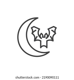 Moon and bat line icon. linear style sign for mobile concept and web design. Halloween bat outline vector icon. Symbol, logo illustration. Vector graphics