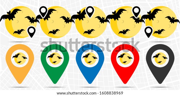 Moon, bats, color icon\
in location set. Simple glyph, flat illustration element of\
halloween theme icons