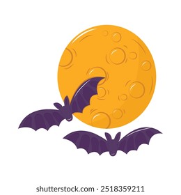  Moon and bats. Halloween, autumn concept. Isolated illustration for card, postcard, cover. EPS 10
