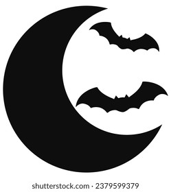Icono de la Luna y los murciélagos aislado fondo blanco.