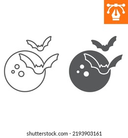 Moon with bats line and solid icon, outline style icon for web site or mobile app, halloween and vampire, moon vector icon, simple vector illustration, vector graphics with editable strokes.