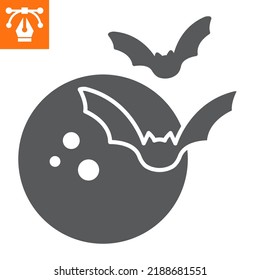 Moon with bats solid icon, glyph style icon for web site or mobile app, halloween and vampire, moon vector icon, simple vector illustration, vector graphics with editable strokes.