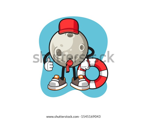 Moon\
beach lifeguard cartoon. Mascot Character\
vector.
