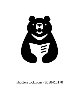 moon bear black vietnam book read newspaper negative space logo vector icon illustration