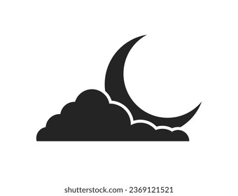 Luna detrás del ícono de las nubes. Noche y Halloween. Imagen de Vector aislada en estilo simple