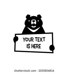 moon black bear holding paper text sign logo vector icon illustration