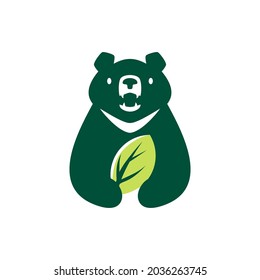 moon black bear leaf nature natural negative space logo vector icon illustration