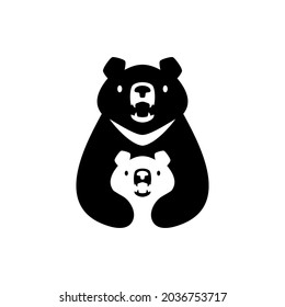 Moon Black Bear Mom Sun Cub Kids Parent Hug Logo Vector Icon Illustration