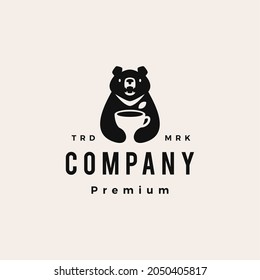 moon black bear tea cup leaf vietnam hipster vintage logo vector icon illustration