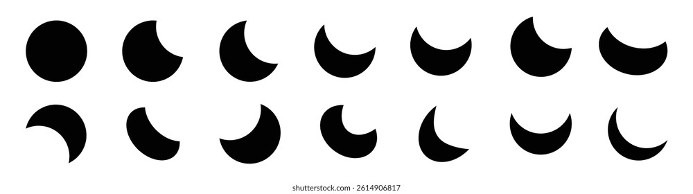 Moon black flat icon. Moon shapes for design.