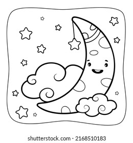 Blanco y negro lunar. Libro de colorear o página de colorear para niños. Ilustración vectorial de fondo natural