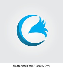 Moon and blue bird head Logo illustration vector design