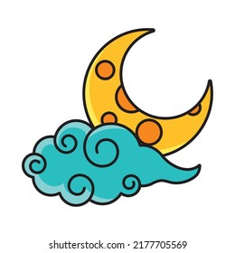 luna con nubes azules sobre blanco