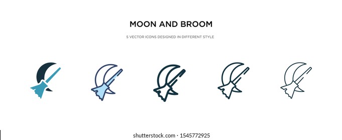 moon and broom icon in different style vector illustration. two colored and black moon and broom vector icons designed in filled, outline, line stroke style can be used for web, mobile, ui