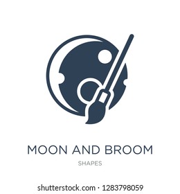 moon and broom icon vector on white background, moon and broom trendy filled icons from Shapes collection, moon and broom vector illustration