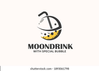 Moon Bubble Drink Logo Design Template