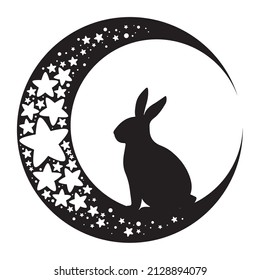 Moon Bunny, Silhouette rabbit on Thel moon, vector illustration