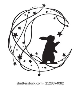 Moon Bunny, Silhouette Rabbit On Thel Moon, Vector Illustration