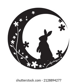 Moon Bunny, Silhouette rabbit on Thel moon, vector illustration